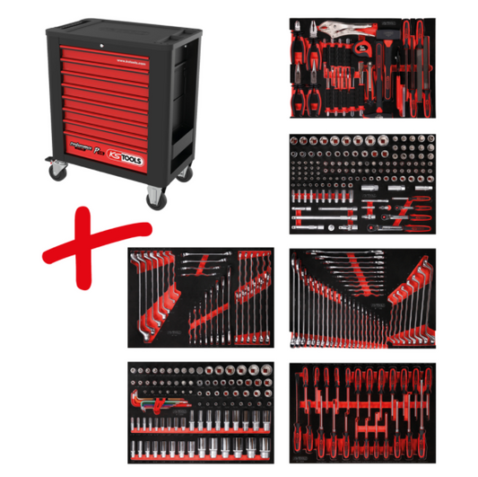 KS Tools Performanceplus Werkstattwagen-Satz P15 mit 366 Werkzeugen für 6 Schubladen