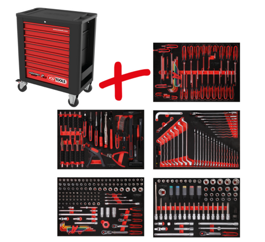 KS Tools Performanceplus Werkstattwagen-Satz P15 mit 299 Werkzeugen für 5 Schubladen