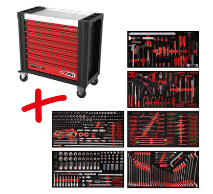 KS Tools Performanceplus Werkstattwagen-Satz P25 mit 416 Werkzeugen für 6 Schubladen