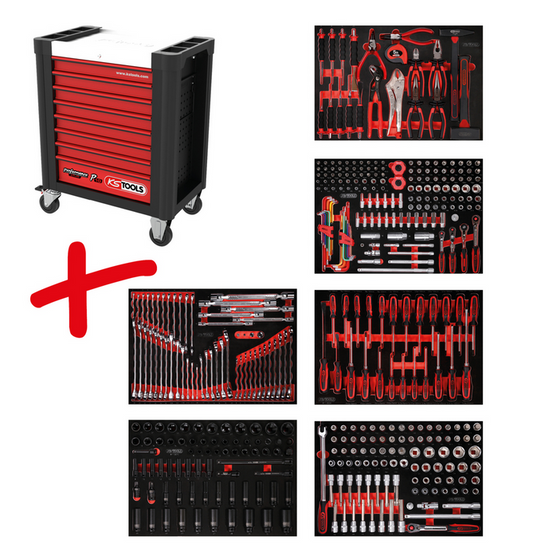 KS Tools Performanceplus Werkstattwagen-Satz P10 mit 423 Werkzeugen für 6 Schubladen