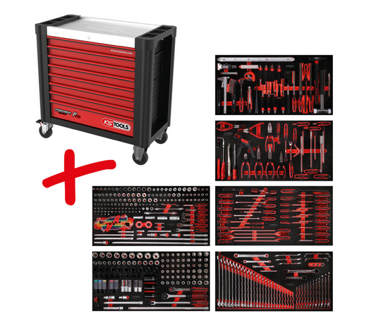 KS Tools Performanceplus Werkstattwagen-Satz P25 mit 446 Werkzeugen für 6 Schubladen