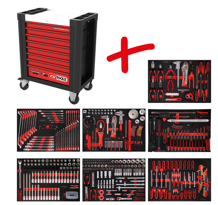 KS Tools Performanceplus Werkstattwagen-Satz P10 mit 397 Werkzeugen für 7 Schubladen