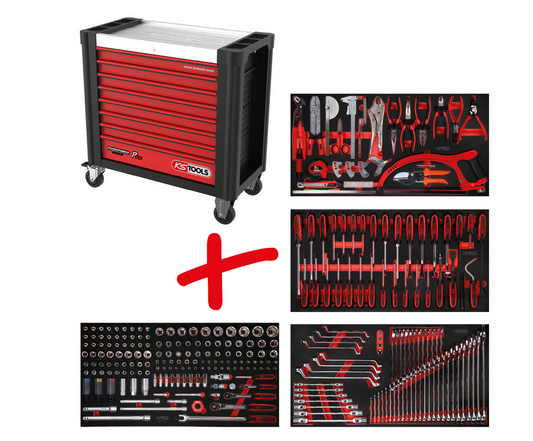 KS Tools Performanceplus Werkstattwagen-Satz P25 mit 285 Werkzeugen für 4 Schubladen