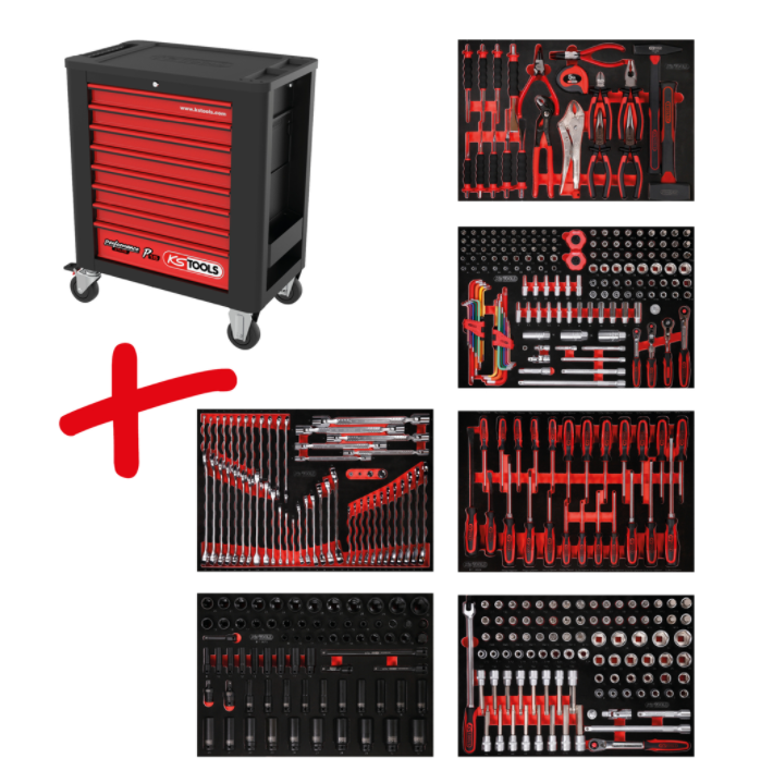 KS Tools Performanceplus Werkstattwagen-Satz P15 mit 423 Werkzeugen für 6 Schubladen