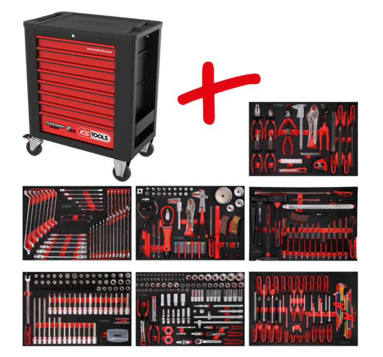 KS Tools Performanceplus Werkstattwagen-Satz P15 mit 397 Werkzeugen für 7 Schubladen