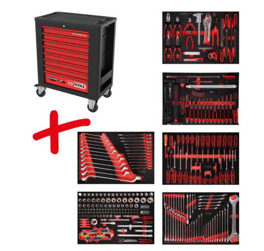 KS Tools Performanceplus Werkstattwagen-Satz P15 mit 284 Werkzeugen für 6 Schubladen