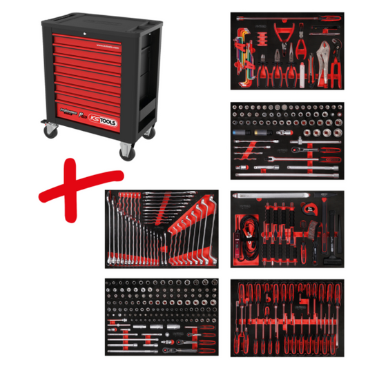 KS Tools Performanceplus Werkstattwagen-Satz P15 mit 338 Werkzeugen für 6 Schubladen