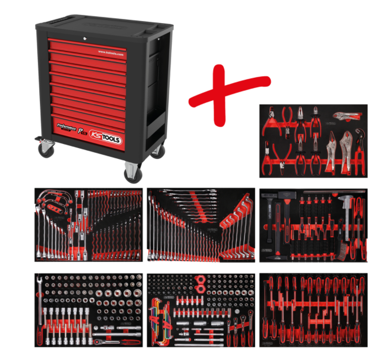 KS Tools Performanceplus Werkstattwagen-Satz P15 mit 399 Werkzeugen für 7 Schubladen